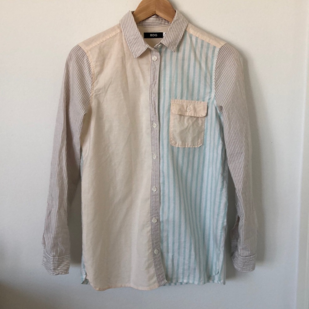Color Block Striped Button Down
